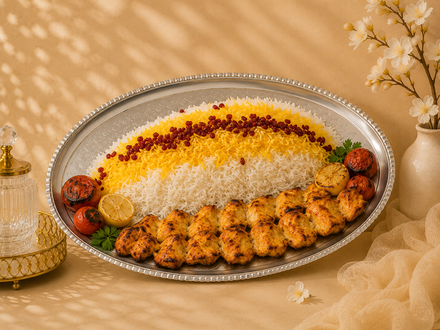 سینی روحی قلم زنی مدل بیضی سایز 8 قطر 35